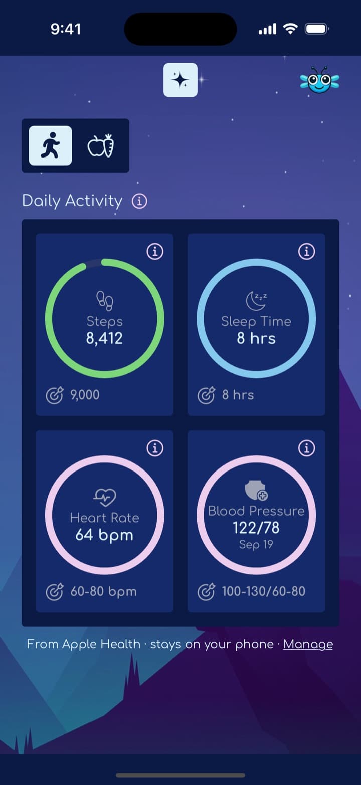 Dragonfly daily activity from Apple Health