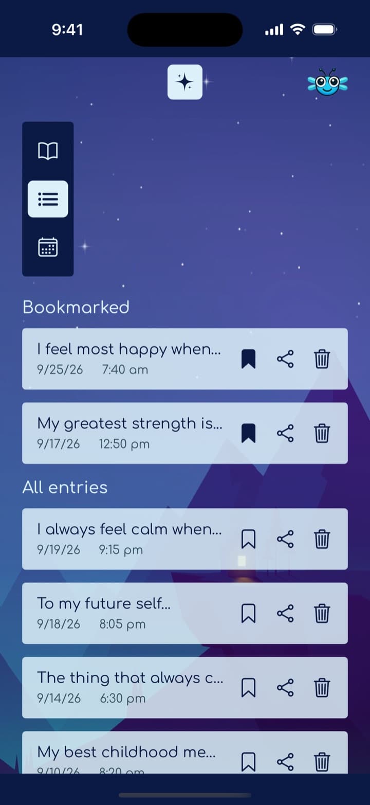 Dragonfly journal with bookmarked entries