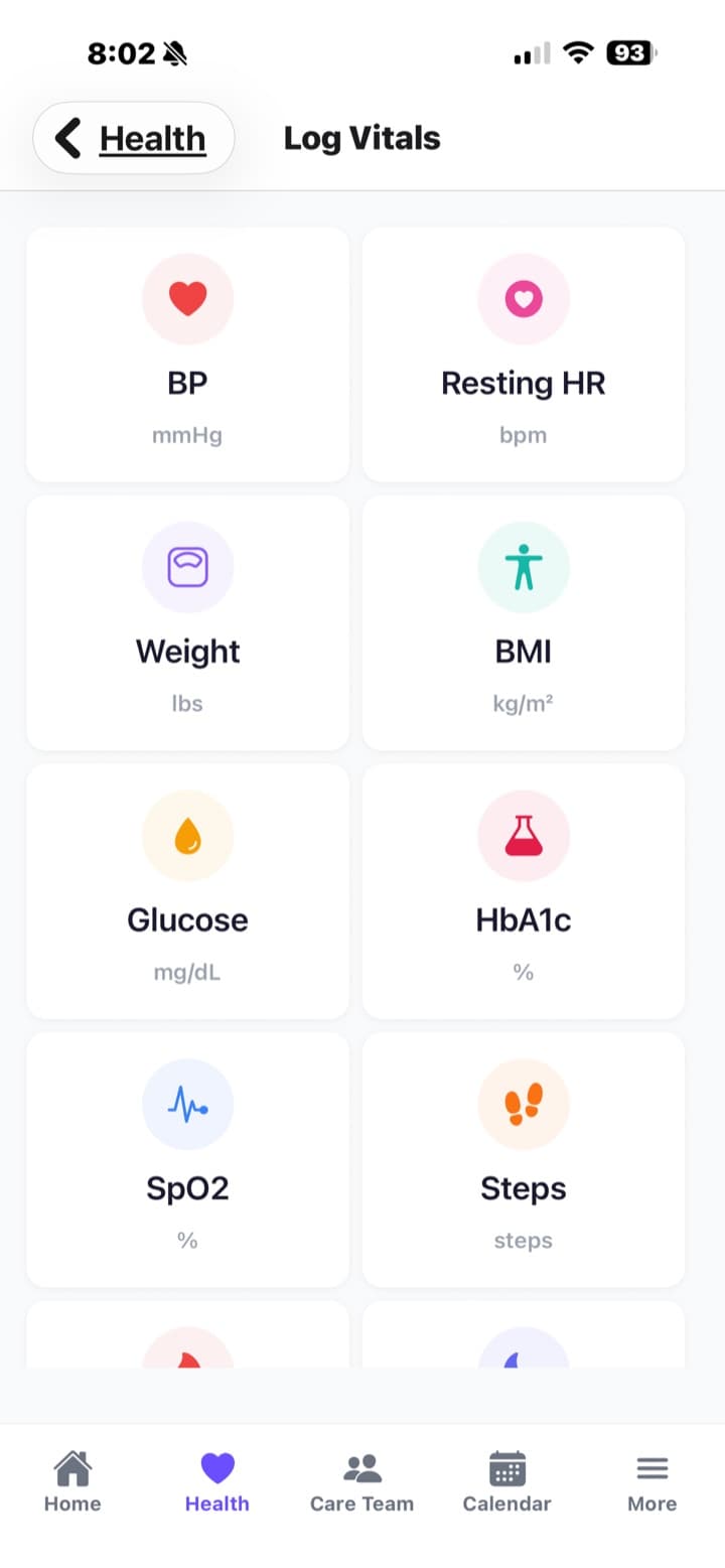 Wayvera patient app logging vitals